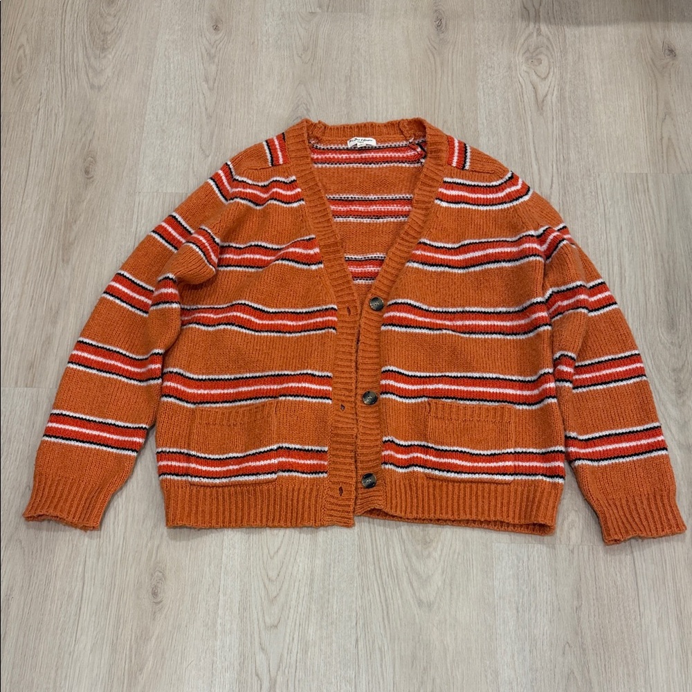 For Love & Lemons Medium Striped Orange Cardigan Sweater - Picture 2 of 7